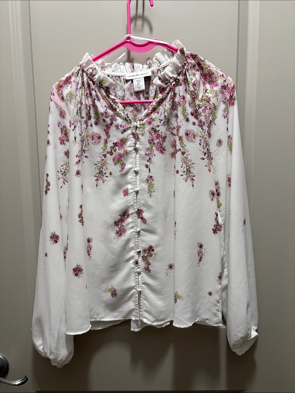 Cupcakes & Cashmere Blouse with Pink Floral Detail